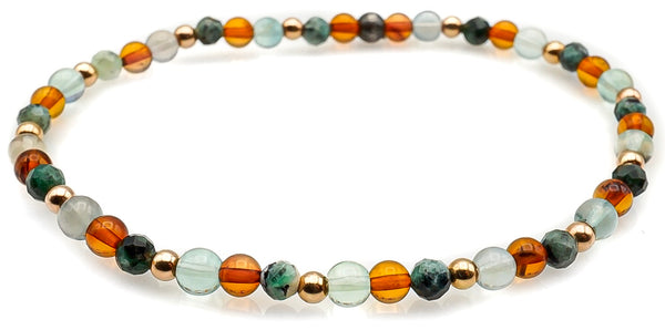 Fluorite + Emerald + Amber + Rose Gold